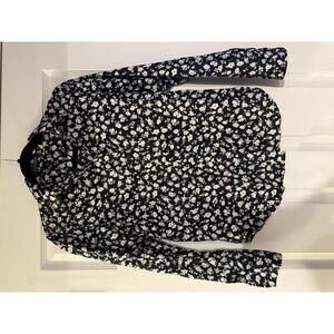 Lauren Ralph Lauren Black and White Floral Button-Up Blouse - Small